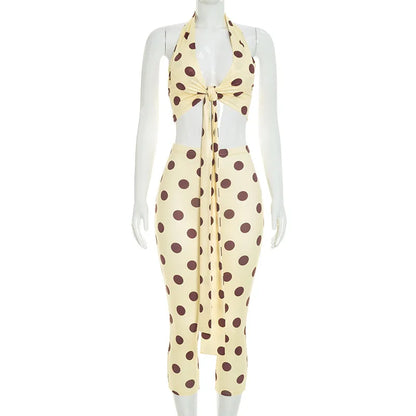 Women's Polka Dot V-neck Halter High Waist Two Piece Set - Detail View 8
