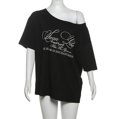 Women's Letter Print Short Sleeve Oversized Top