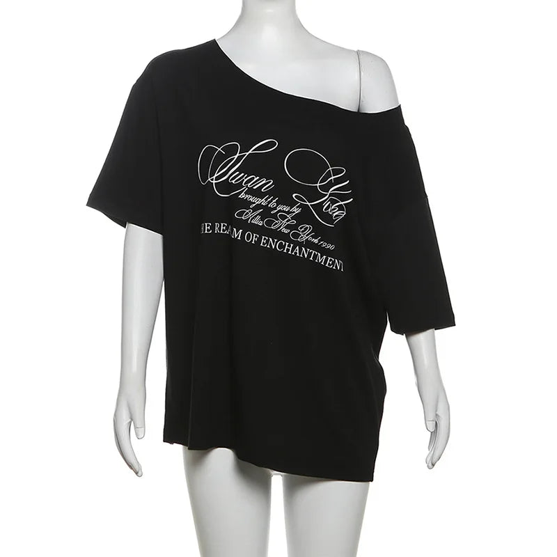 Women's Letter Print Short Sleeve Oversized Top