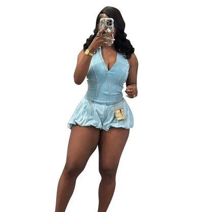Women's Sleeveless Bodycon Sporty Bubble Romper