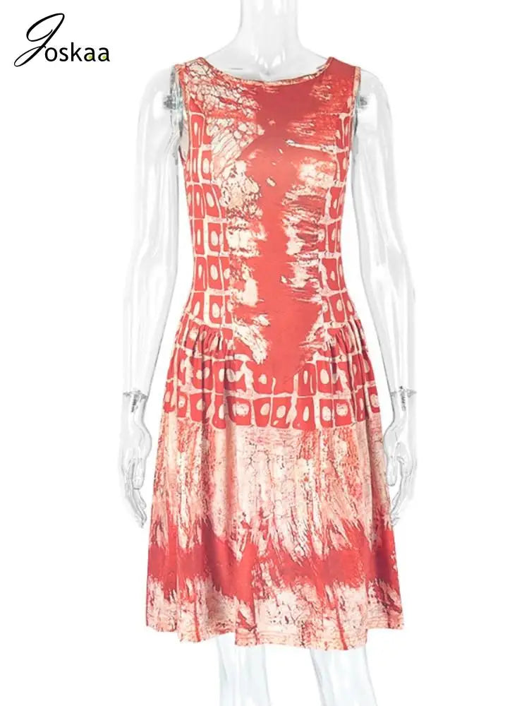 Women's Sleeveless Bodycon Aesthetic Printed A-line Bikini Set Red – Back View