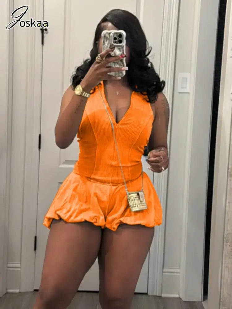 Women's Sleeveless Bodycon Sporty Bubble Romper Grass Green – Side View