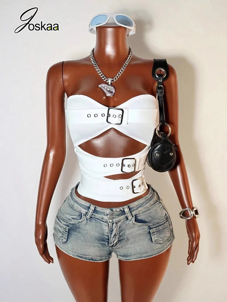 Women's Cutout Strapless Crop Two Piece Set – Women's Fashion Wholesale – Front View