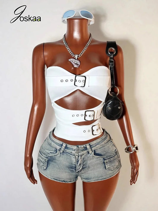 Women's Cutout Strapless Crop Two Piece Set – Women's Fashion Wholesale – Front View