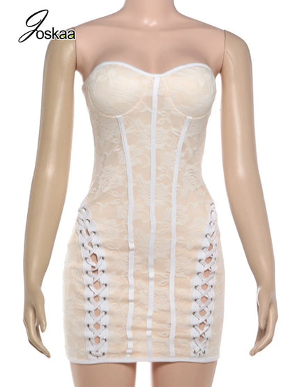 Women's Lace Backless Strapless Mini Dress White – Back View