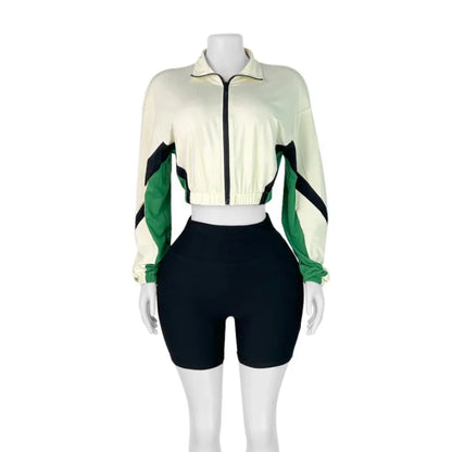 Women's Long Sleeve Crop Zip Two Piece Set
