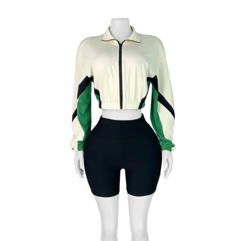 Women's Long Sleeve Crop Zip Two Piece Set