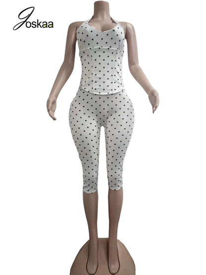 Women's Polka Dot Backless Halter Two Piece Set White – Back View