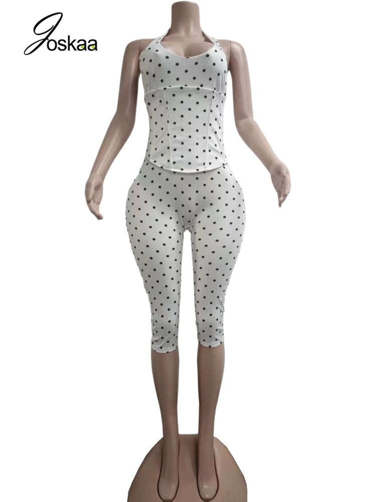 Women's Polka Dot Backless Halter Two Piece Set White – Back View