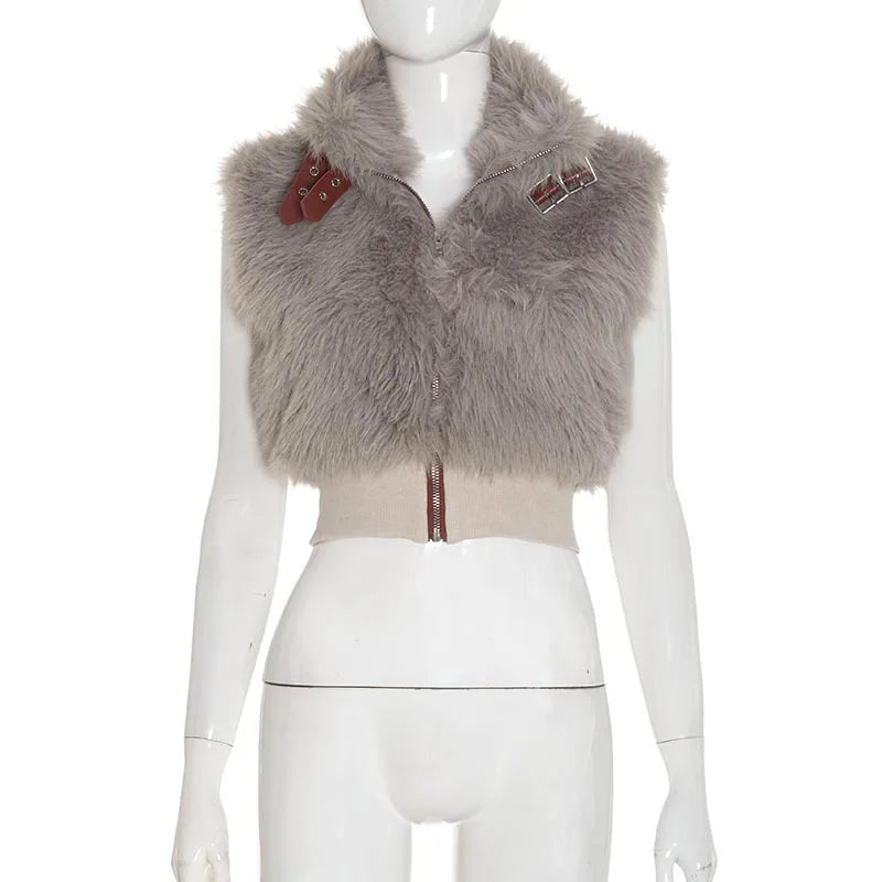 Wholesale Women's Faux Leather Sleeveless Zip Top