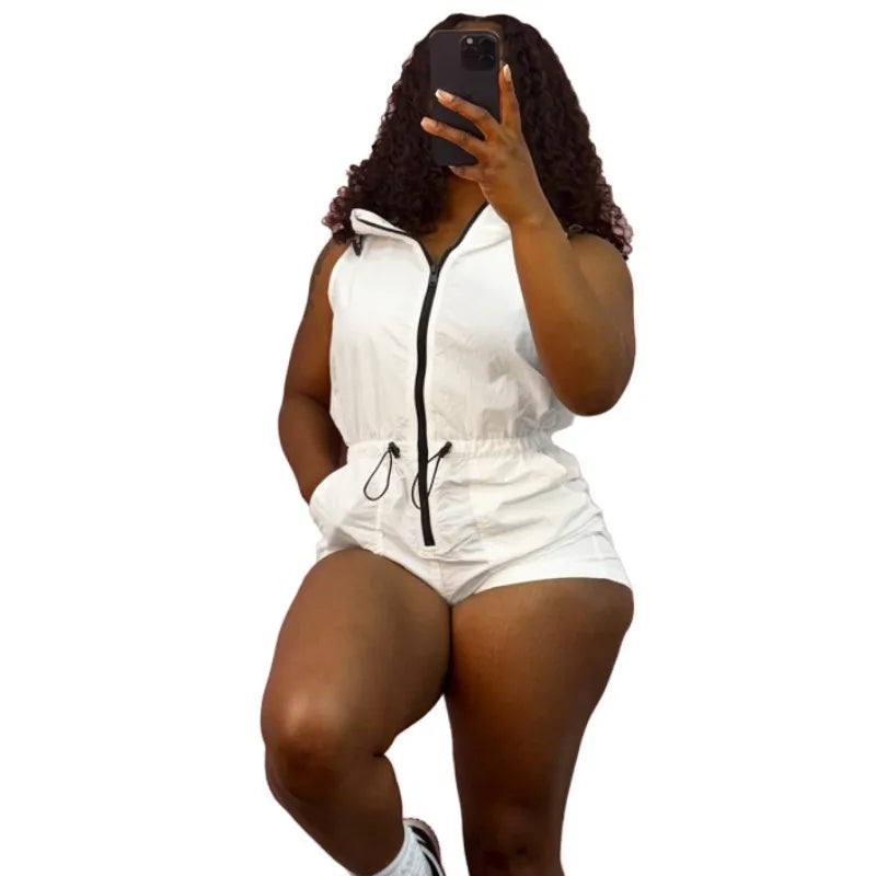 Wholesale Women's Sleeveless Zip Hooded Romper