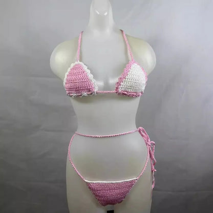 Women's Knit Ribbed Swimwear Crochet Bikini Set