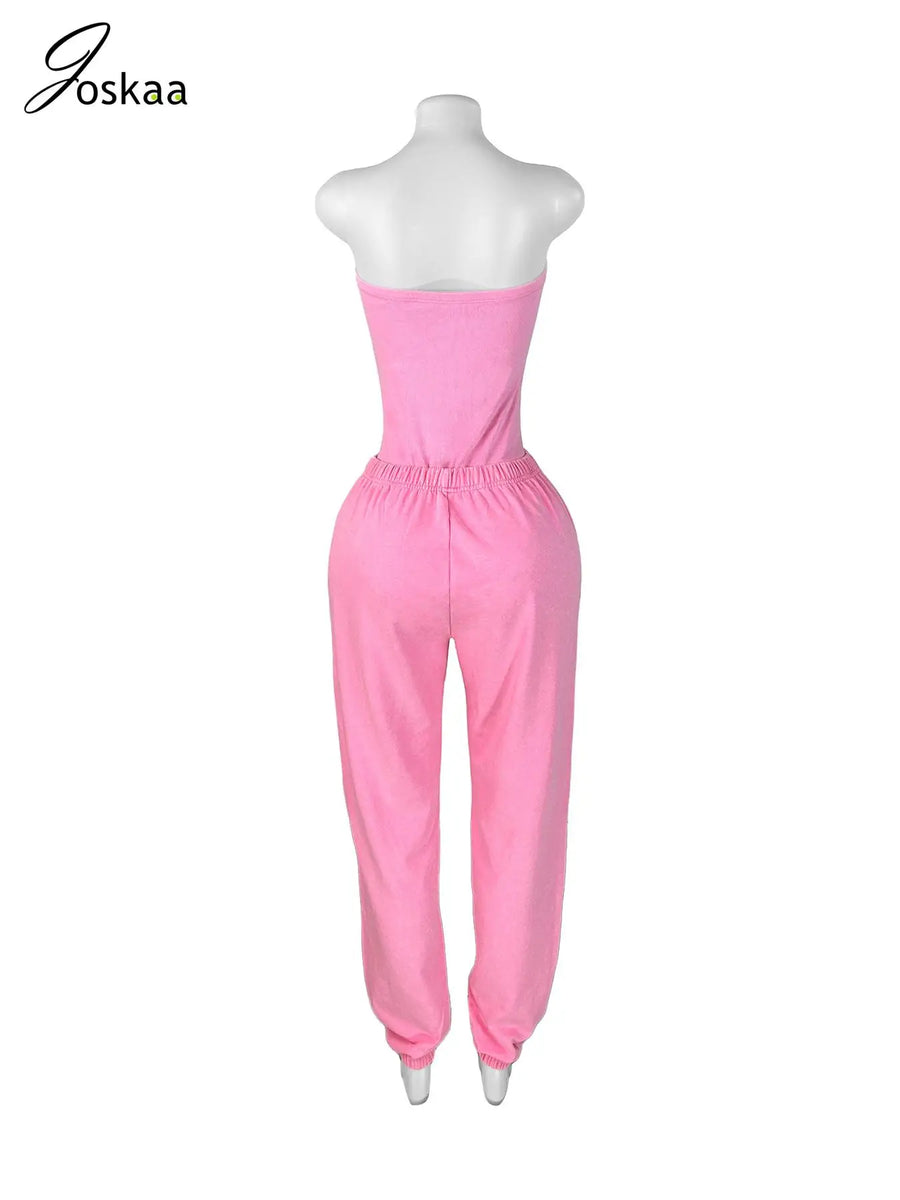 Women's Strapless Sporty Bodysuit and Two Piece Set Pink – Detail View