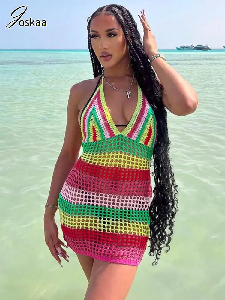 Women's Stripe Knit Backless Mini Bikini Set – Women's Fashion Wholesale – Front View