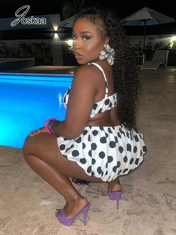 Wholesale Women's Polka Dot Crop Two Piece Set White – Side View