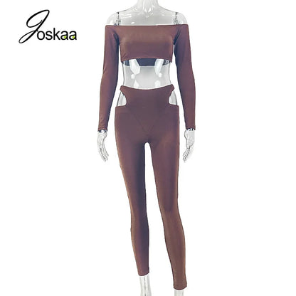 Women's Cutout Long Sleeve Bodycon Two Piece Set - Back View