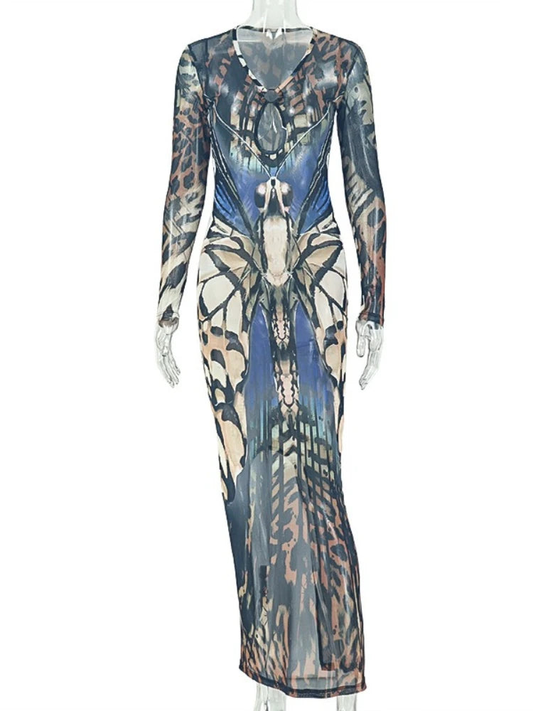 Women's Cutout Long Sleeve Bodycon Dress Mixed – Back View