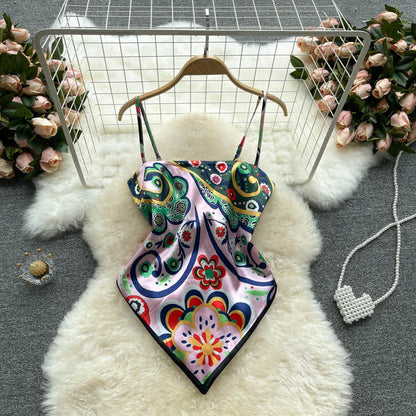 Wholesale Women's Backless Irregular Print Dress