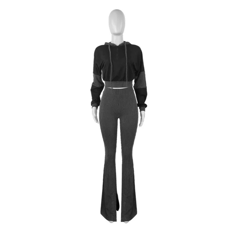 Women's Long Sleeve Flare Hooded Two Piece Set