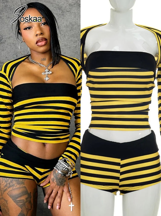 Women's Striped Long Sleeve Two Piece Set - Detail View 1