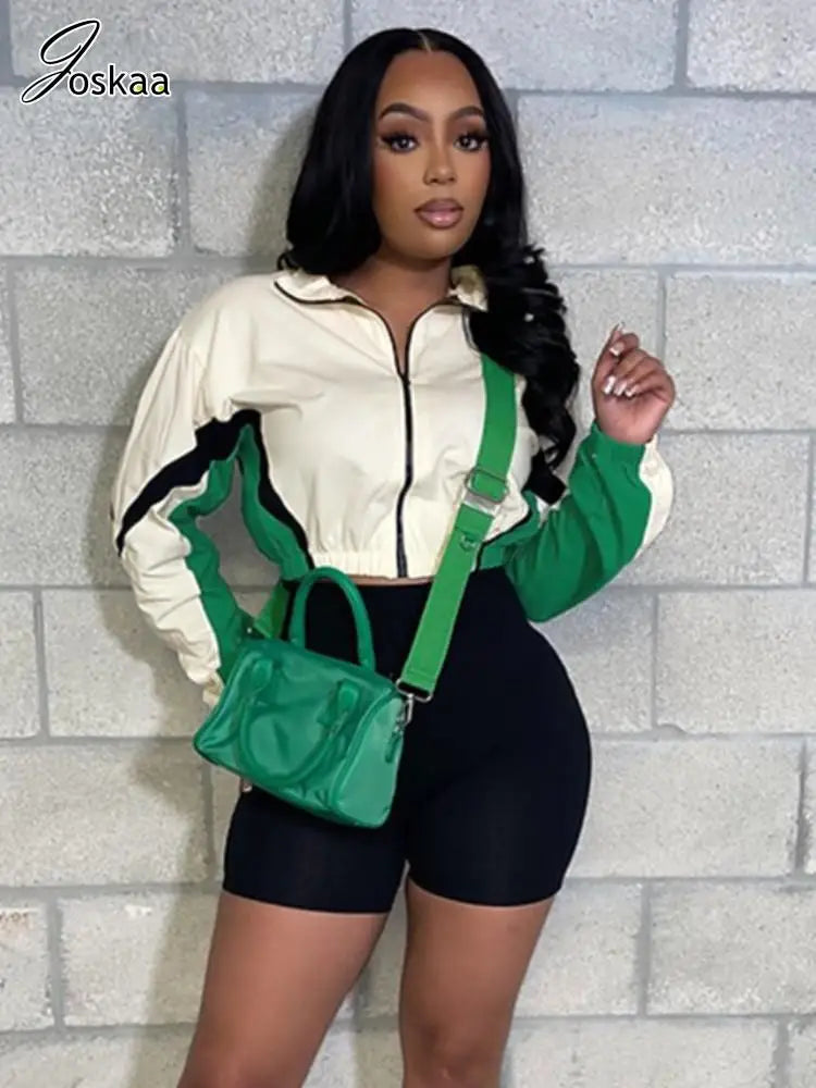 Women's Long Sleeve Crop Zip Two Piece Set – Women's Fashion Wholesale – Front View