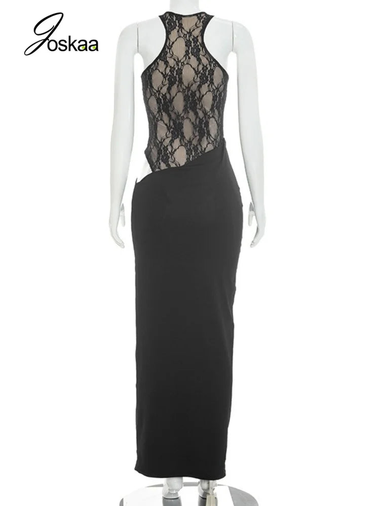Women's Lace Sleeveless Bodycon Maxi Dress - Detail View