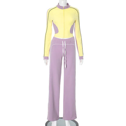 Women's Long Sleeve Crop Zip Two Piece Set