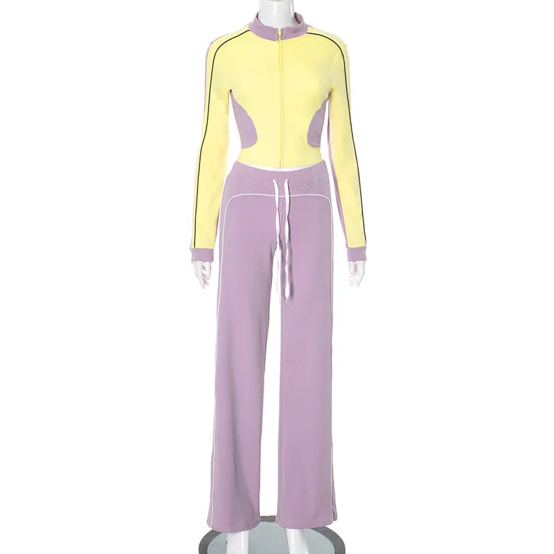 Women's Long Sleeve Crop Zip Two Piece Set