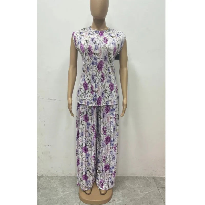 Women's Floral Print Short Sleeve Two Piece Set