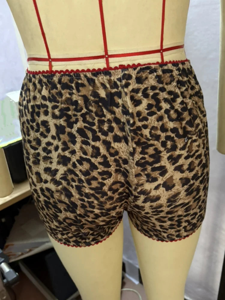 Women's Leopard Print Bow Elastic Waist Pants Leopard Print – Detail View