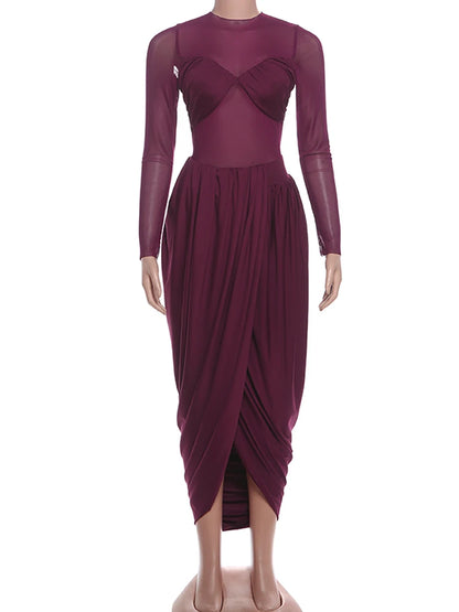 Joskaa Mesh Ruched Long Sleeve Bodycon Dress - dress image 2