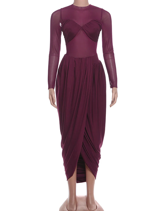 Joskaa Mesh Ruched Long Sleeve Bodycon Dress - dress image 2