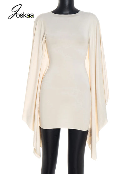 Women's Ruched Bodycon Bat Sleeve Trend Mini Dress Apricot – Back View