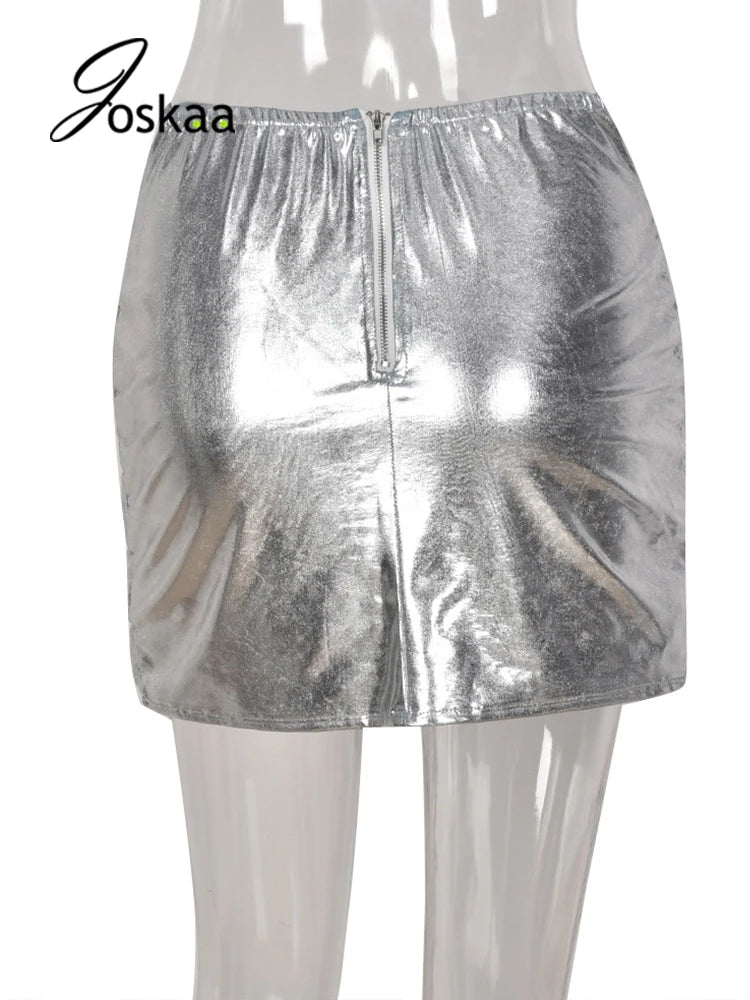 Women's High Waist Mini Silver Strench Work Skirt 496 – Detail View