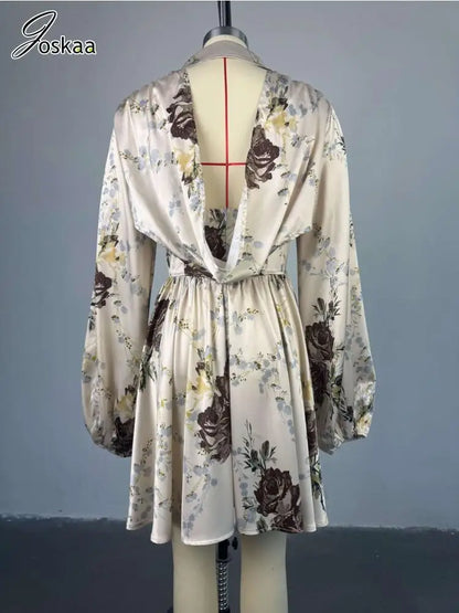 Women's Floral Print Backless Bodycon Dress Flower Color – Detail View