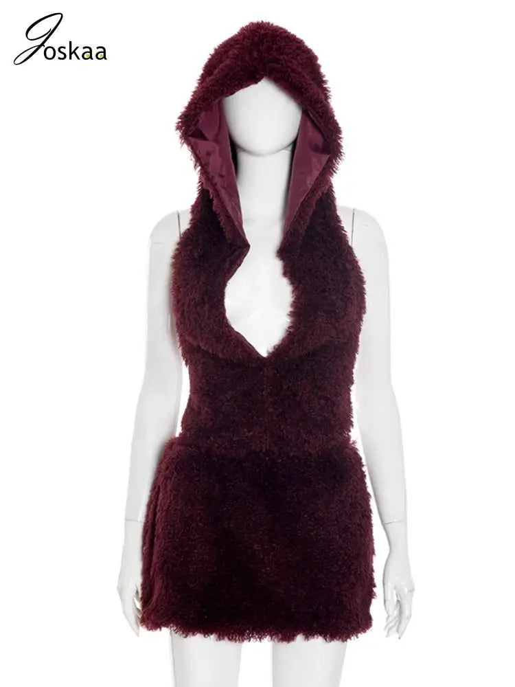 Women's Backless Crop Mini Two Piece Set Wine Red – Back View