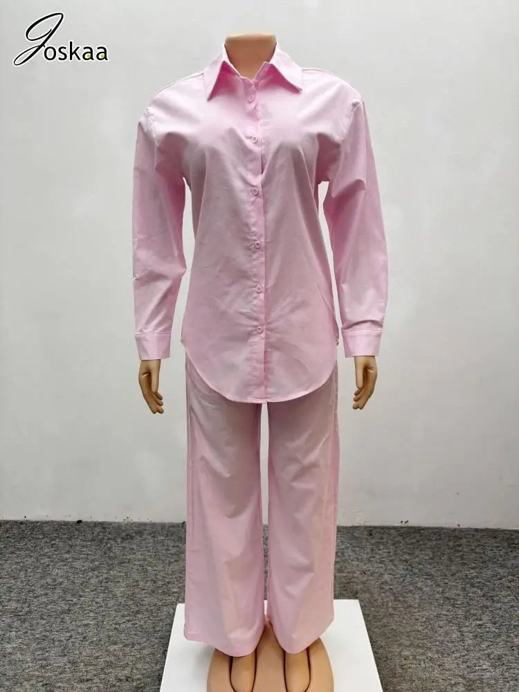 Women's Long Sleeve Flare Wide Leg Two Piece Set Pink – Back View