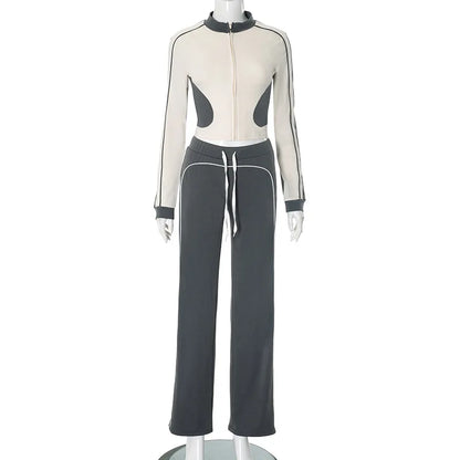 Women's Long Sleeve Crop Zip Two Piece Set