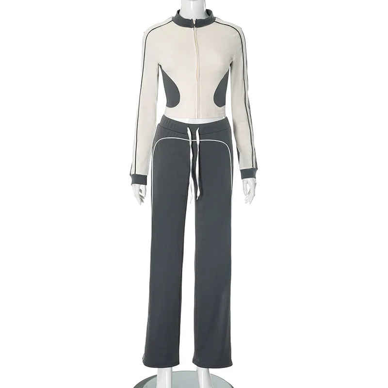 Women's Long Sleeve Crop Zip Two Piece Set