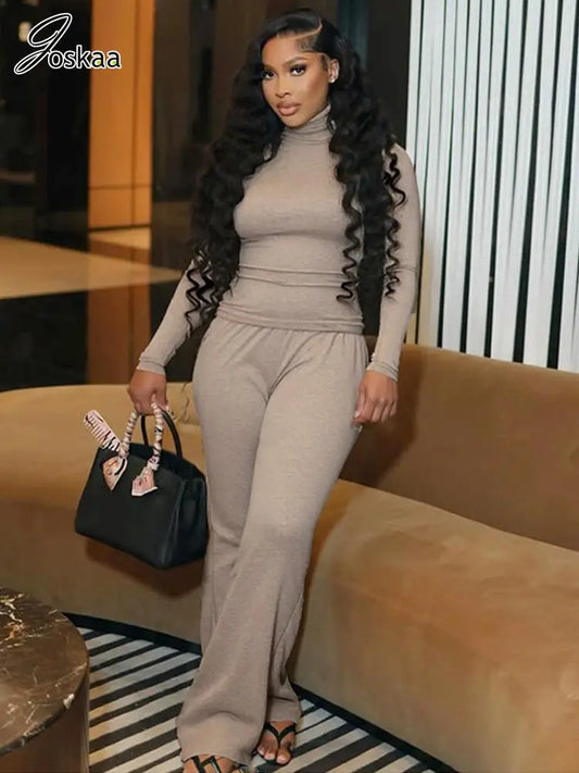 Women's Long Sleeve Fall Sporty Turtleneck Two Piece Set – Women's Fashion Wholesale – Front View