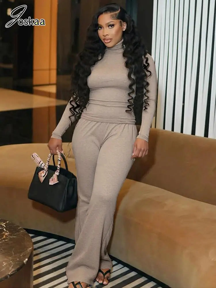 Women's Long Sleeve Fall Sporty Turtleneck Two Piece Set – Women's Fashion Wholesale – Front View