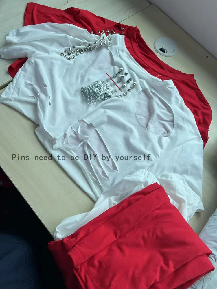 Women's Cutout Short Sleeve Crop Two Piece Set White – Front View