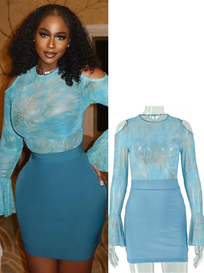 Women's Mesh Long Sleeve Bodycon Wide Leg Mini Dress - Additional View 8