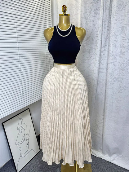 Women's Crop High Waist Pleated Two Piece Set