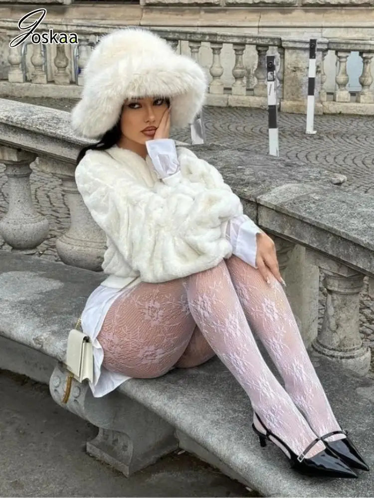Women's White Print Bodycon Fashion Tights – Side View