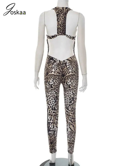 Women's Leopard Print Backless Sleeveless Romper Leopard Print – Detail View