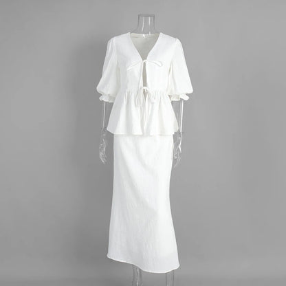 Women's Lace Short Sleeve High Waist Two Piece Set