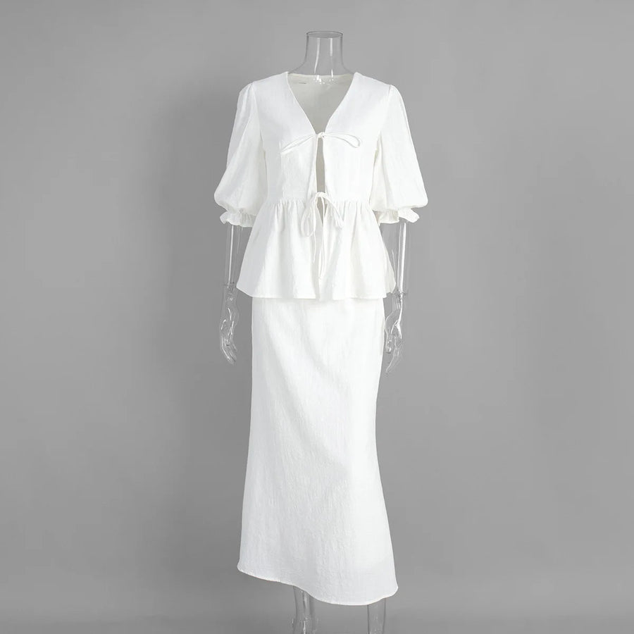 Women's Lace Short Sleeve High Waist Two Piece Set