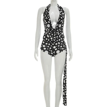 Women's Polka Dot Backless Halter Two Piece Set