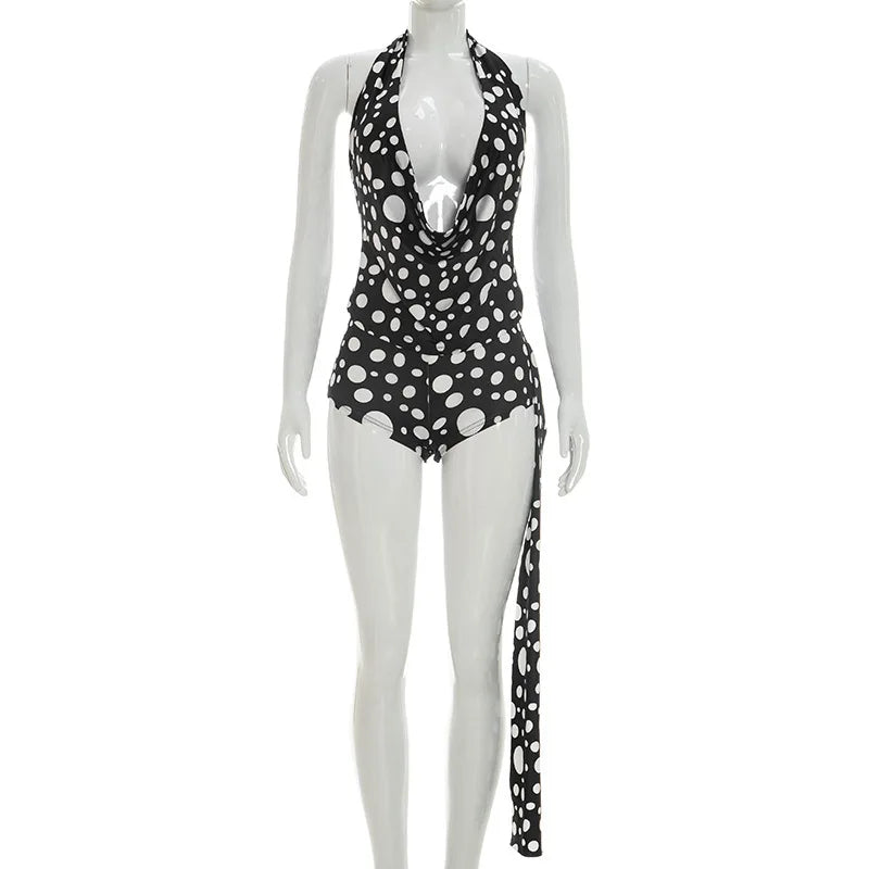 Women's Polka Dot Backless Halter Two Piece Set